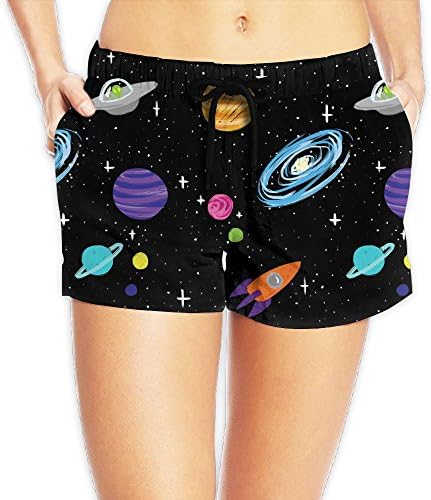Women's Cartoon Space Ship Universe Swim Trunks Summer Beach Shorts