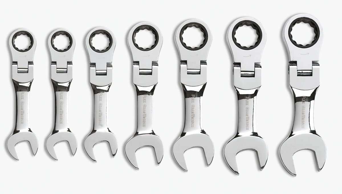 GearWrench 7 Pc. 12 Pt. Stubby Flex Head Ratcheting Combination Wrench Set, SAE - 9570