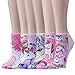 Epeius 6 Pairs Girls'/Women's Cartoon Unicorn Low Cut Socks Colorful Funny Socks with Box Value Pack,White/Pink/Blue/Purple/Beige,Shoe Size 5-8.5