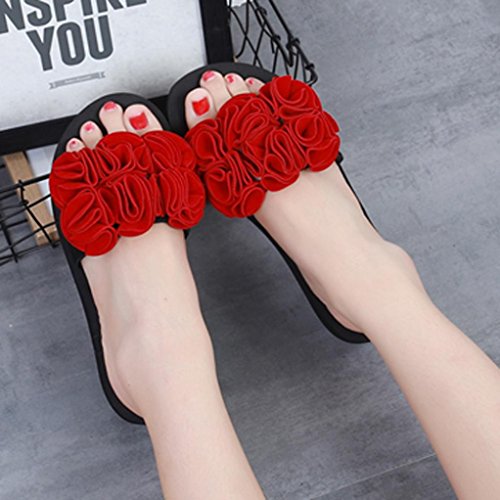 Summer Sandals,Boomboom 2018 Women Teen Girls Flower Summer Sandals Slipper Indoor Outdoor Beach Shoes (US 7, Red) - Thumbnail 2