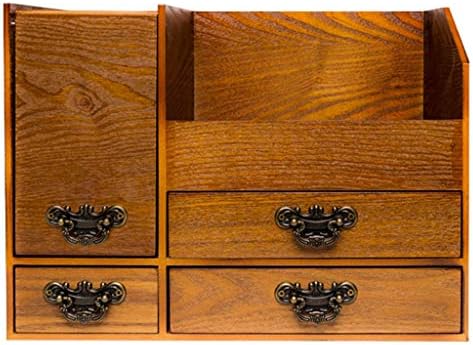Wooden Cosmetics Storage Box Large Capacity Desktop Wooden Retro Home Dressing Table Skin Care Racks Powder Antique Ribbon Mirror 330 * 189 * 243mm