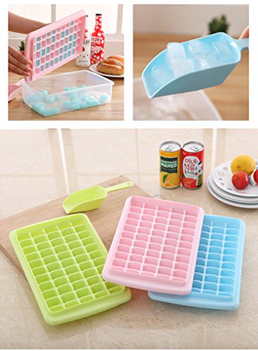Fangfang Reusable Popsicle Frozen Ice Cream Pop Mold Maker Ice Cube Bin With 33 Ice Cubes (Green)