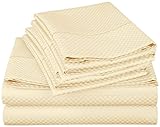 4 Piece Deep Pocket 1800 Series Bed Sheet Set Comfortable, Breathable, Soft & Extremely Durable Quality Platinum Bedding Set, Sheet & Pillow Case by Lux Decor Checkered Collection (Queen ,Cream)