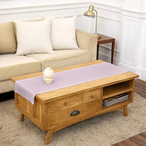 Solino Home Linen Table Runner 60 Inches - 100% Pure Linen Lilac Hemstitch Table Runner 14 x 60 Inch Ideal for Dresser and Coffee Tables - Classic Hemstitch — image 1