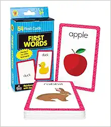 Carson Dellosa First Words Flash Cards—Double-Sided, Common Words With Illustrations, Basic Animals, Food, Objects, Phonics and Reading Readiness Practice Set (54 pc)