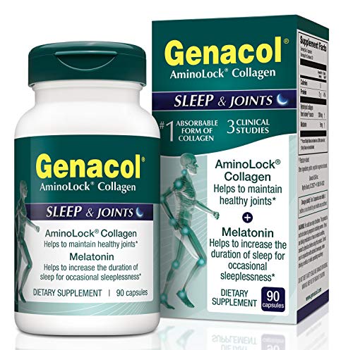 GENACOL Sleep Aid for Adults & Joint Support Supplements for men and Women | Melatonin for Insomnia + Hydrolyzed Collagen Peptides for Joint Pain Relief | Certified Non-GMO, 100% Natural | 90 Capsules