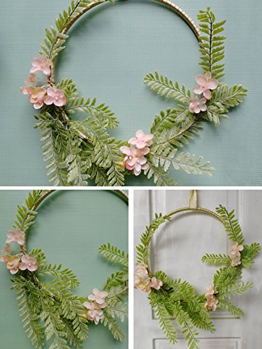 RISEON Handmade Set of 3 Gold Flower Wreaths,Boho Dream Catcher,Rustic Wedding Backdrop, Artificial Plant Vine Greenery Flower Garland, Window Wall Hanging Nursery Decor, Floral Hoop Ornament Gift