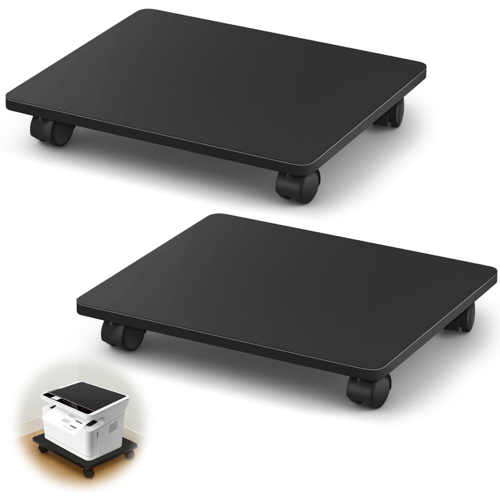Photo 1 of **MISSING 4 WHEELS***Beeveer 2 Pcs Office Under Desk Printer Stand with 4 Caster Wheels Black Movable Printer Copier Shelf and CPU Holder for Home Office Heavy Duty Storage Rack Scanner Fax Machine, 13.78 x 11.81 Inches