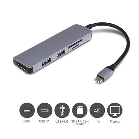 HKFV Typ-C USB 3.0 zu HDMI/USB 3.0 / SD/TF / Hub 5in1 Hub Adapter für MacBook Typ-C USB 3.0 zu 4K HDMI USB 3.0 SD TF Kartenle