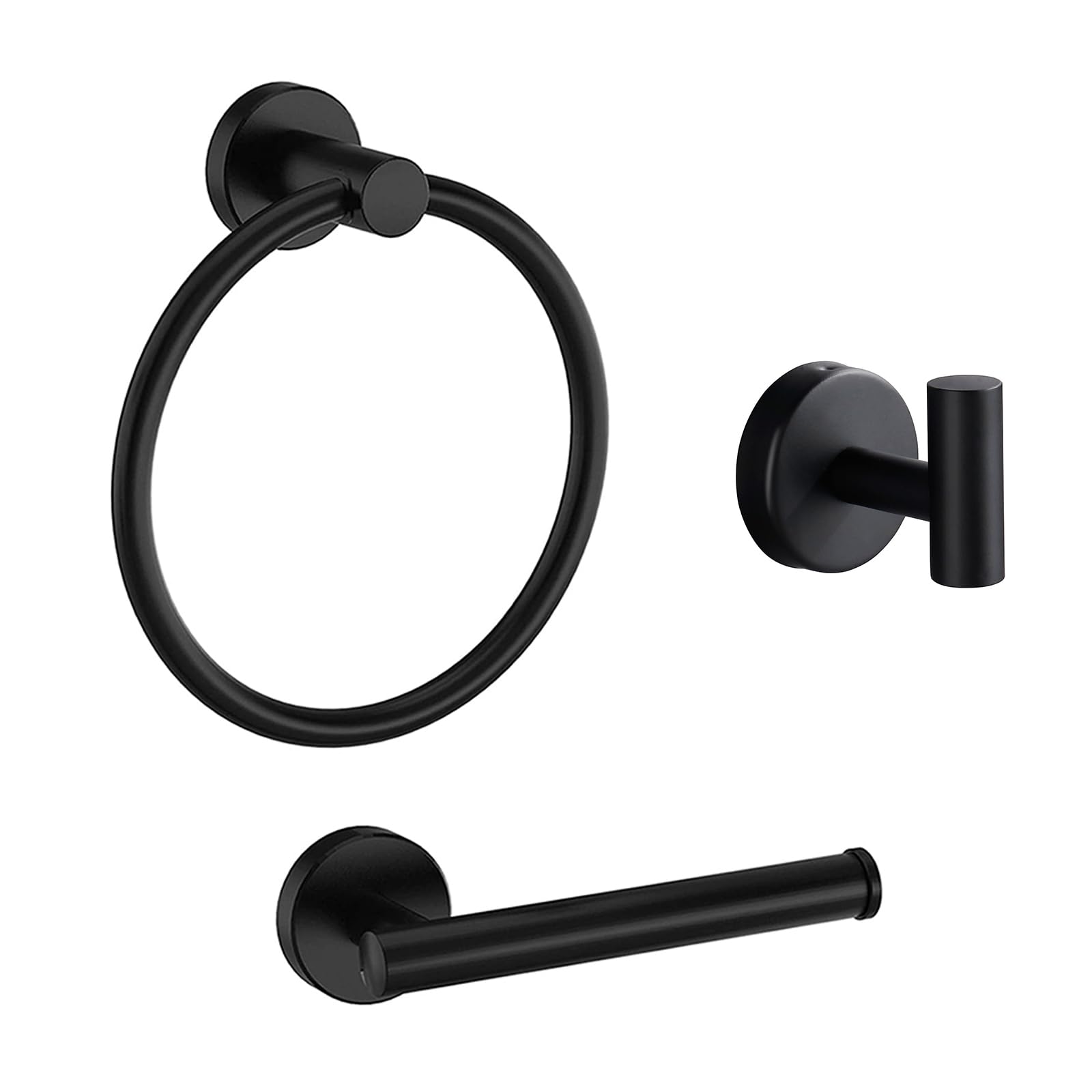 Black Towel Holder Towels Rail - Towel and Toilet Roll Holder Set 3, Matt Black, 090308