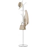 Coat Rack with 12 Hooks, Freestanding Coat Tree with Sintered Stone Base, Sturdy Metal Coat Stand for Hats, Purses &amp; Jackets, Ideal for Entryway, Bedroom, Office &amp; Closet, 11.4" x 11.4" x 68.1", White
