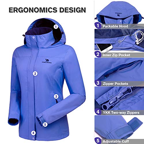 image for CAMEL CROWN Womens Waterproof Rain Jacket Lightweight Hooded Windbreak
