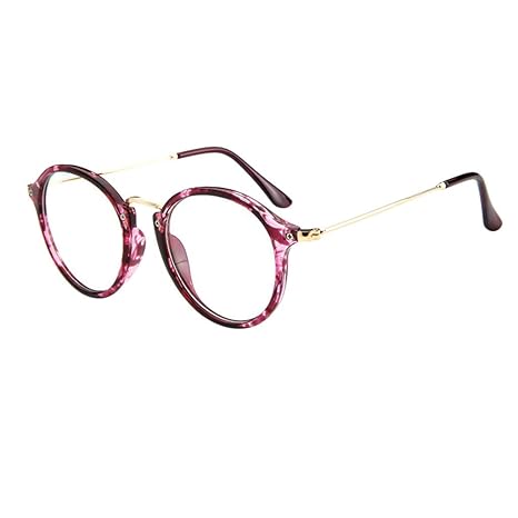 REALIKE Unisex Brille Elegant Flacher Spiegel Runder Rahmen Brillengestell Brille Leopardenmuster-Brillengestell Aus,Anti-Blaulichtbrille, Farbe Mehrfache Farbauswahl
