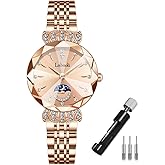 deselon Watches for Women Rose Gold Stainless Ladies Female Fashion Luxury Diamond Dress Business Waterproof Quartz Girls Wife Gifts Crystal Blue Wrist Watch