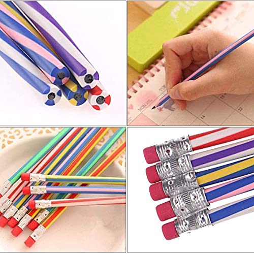 JieGuanG Flexible Bendable Pencils, 40pcs Magic Bend Pencils Striped Bendy Pencil with Erasers Classroom Rewards Gifts Back to School Gifts for Students Kids Childs