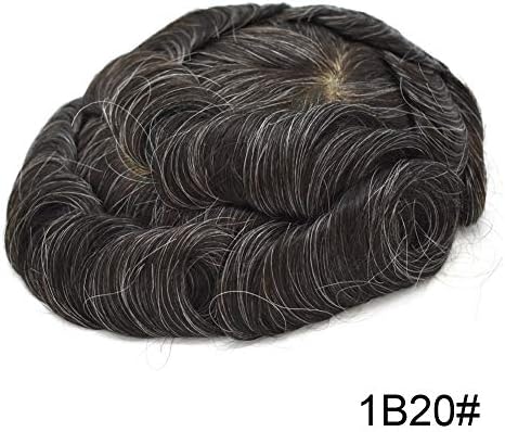 Lyrical Hair Men's Toupee Gray Hair Fine Mono Poly Toupee 100% Human Remy Hair Coating Hairpieces Durable Hair Replacement System(10"8", 1B20# Off Black+20% Gray)