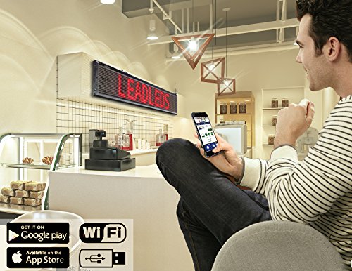 Leadleds 40x6.3 Inches WiFi Scrolling LED Sign Red Message Display Board with Temperature Display, Storefront LED Sign Board for Business, Free App Working with Smartphone and Tablet - Thumbnail 4