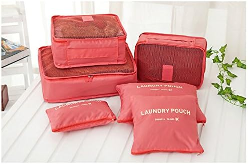 Qiwuhua 6pc Waterproof Travel Luggage Organizer Storage bag Durable Packing Compression Pouches 3 Travel Cubes + 3 Pouches (Watermelon)