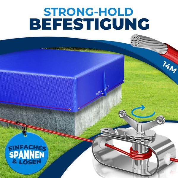 KESSER® Solar Poolabdeckung Pool Abdeckplane Rechteckig 304x210cm Poolplane 200g/m² PE Material Inkl. Stahlseil + Seilspanner mit Ösen Solarplane Abdeckung UV-resistent, Wetterfest für Sommer & Winter 5