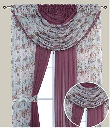 Amazon Com Fancy Linen 4 Panel Rod Pocket Floral Sheer Curtains