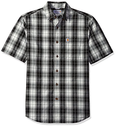 Carhartt Men's Essential Plaid Button Down Short Sleeve Shirt, Black, X-Large