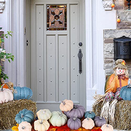 DomeStar Artificial Pumpkins, 15PCS Assorted Rustic Harvest Artificial Pumpkins Mini Fake Pumpkins Foam Pumpkins Halloween Thanksgiving Fall Harvest Decorations