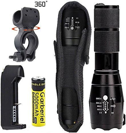WishDeal Zoomable Waterproof Flashlight 5 Modes 3000 Lumens LED Flashlight Torch, Include Battery, Charger, Bike Clip, Flashlight Cover
