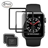MoKo Tempered Glass Screen Protector Fit Apple Watch 38mm, [2-Pack] Premium HD Clear Shield Cover Anti-Scratch Film Fit iWatch 38mm Series 1/2 / 3 2017, Black (Not Fit Apple Watch 42mm)