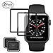MoKo Tempered Glass Screen Protector for Apple Watch 38mm, [2-PACK] Premium HD Clear Shield Cover Anti-Scratch Film for iWatch 38mm Series 1/2/3 2017, Black (Not Fit Apple Watch 42mm)