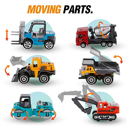 YOOBITION Diecast Construction Vehicles, 12pcs Engineering Toys Cars and Trucks Push & Play Set with Moving Parts , Perfect for Toddlers Stocking Stuffers Cake Toppers and Gift - Thumbnail 3