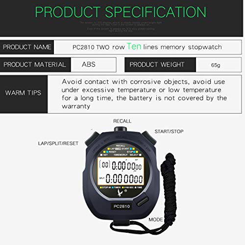 LEAP Stopwatch Professional Timer 10 Lap/Split Memory with Digital Extra Large Screen Water Resistant for School Coach Community or Personal Use Sport Event Timer, z-Upgraded 10 laps
