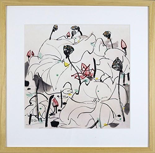 IglooArts- Giclee Print of Contemporary Asian Paintings - Lotus Scene - Wu Guanzhong - Price Cut by 30% for Holidays - Framed and Ready to Hang - 21"x21"