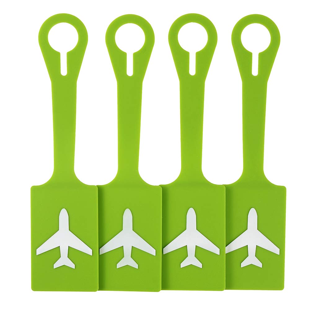 Silicone Luggage Tags with Full Privacy,Personalized Bag Baggage Name ID Initial Label for Kids,Women,Men,Luggage Accessories(Plane Set of 4 Green)