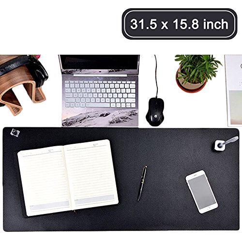 ADVcer Large Leather Desk Blotter Mat / Mouse Pad, 31.5 x 15.8 inch Extended Waterproof Gaming Keyboard Mousepad, Portable for PC Computer, Desktop, Laptop and Office School Home Writing Table (Black)