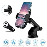 Wireless Car Charger, Prymax Qi Wireless Charging QC Fast Charge Car Phone Holder, Infrared Induction Automatic Open & Lock, Dashboard & Air Vent Phone Mount Compatible with Samsung iPhone