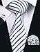 Barry.Wang Stripe Men Ties Set Classic WOVEN Necktie with Handkerchief Cufflinks Formal White Colored
