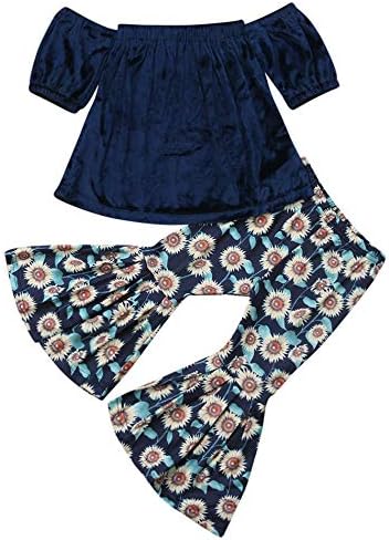 2PCS Baby Girl Off Shoulder Tube Top Shirt+Ruffle Floral Pants Casual Clothing