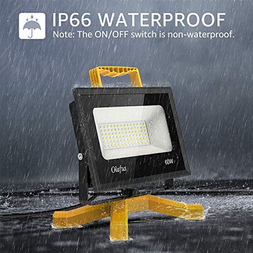 Olafus 60W LED Work Lights, 400W Equivalent, 6000LM Construction Light with Stand, IP66 Waterproof Outdoor Job Site Worklight, LED Working Lighting for Workshop, Garage, Jetty, 5000K Daylight White - Thumbnail 2