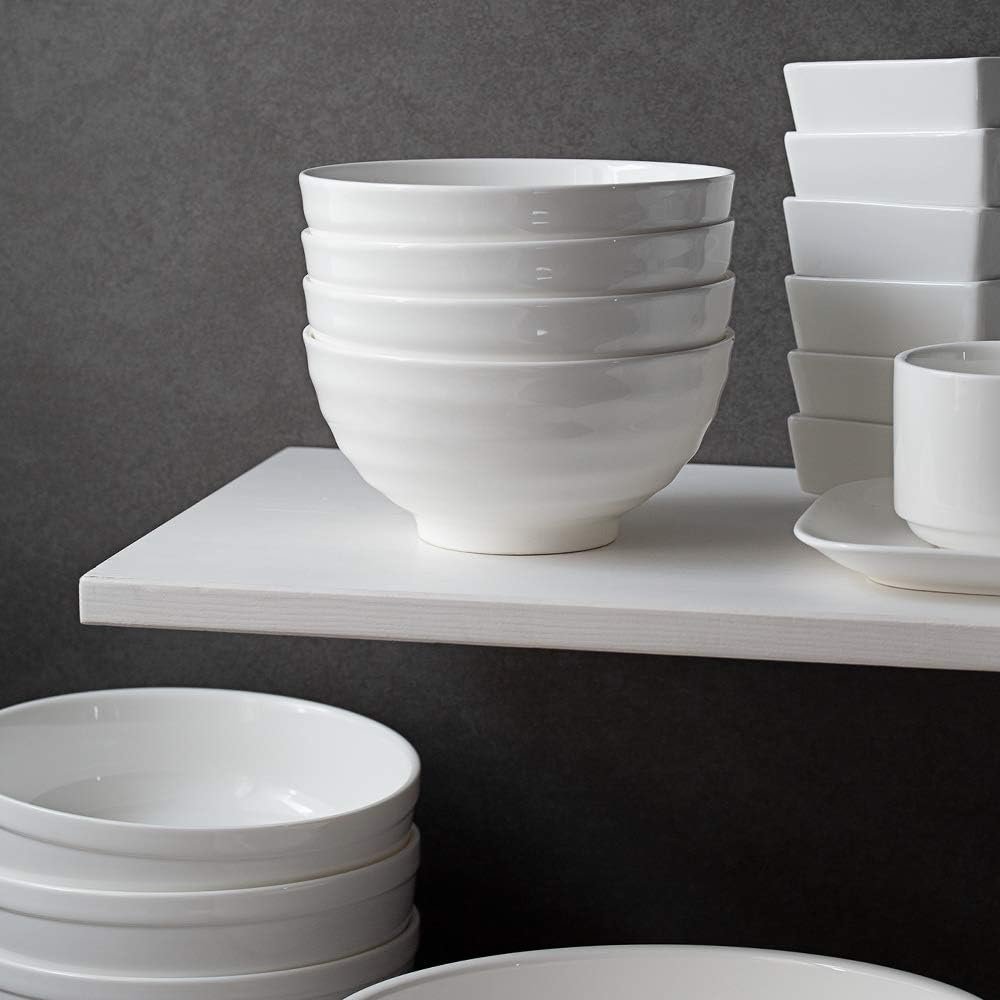  | DOWAN 26 Ounces Porcelain Soup Bowls, Cereal Bowls with Non Slip Ripples, 4 Pack, Stackable Round, Dishwasher & Microwave Safe, Easy to Clean Ceramic, White: Soup Bowls