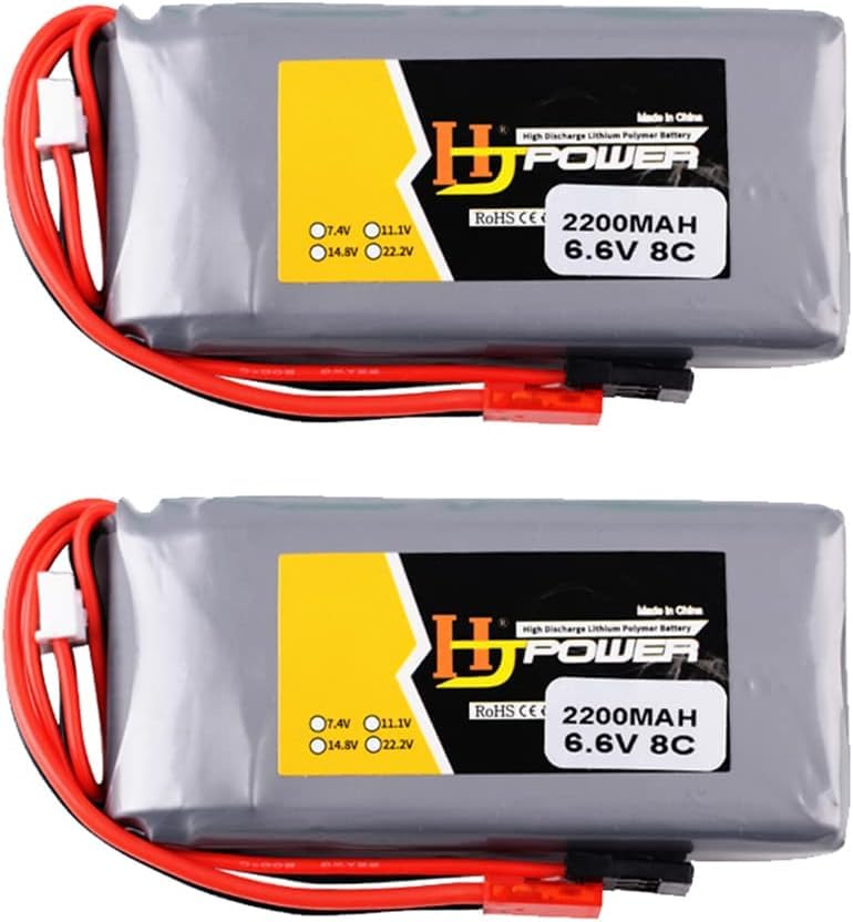 Yangers 2 Pack 6.6V 2200mAh Lipo Battery Rechargeable Replacement Battery with JST FUTABA Plug Connector for Futaba 18SZ 14SZ 10J T8J T6J 7PX 4PX 4PV 4PLS 4PK 3PK 3PV Transmitter RC Toys