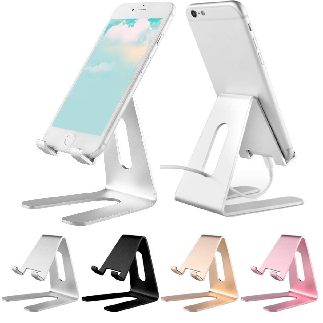 Jinguio Cell Phone Desk Stand Holder Aluminum Desktop Portable Universal Desk Stand for Huawei iPhone iPad Mini Samsung All Mobile Smart Phone Tablet Display (Rose Gold)