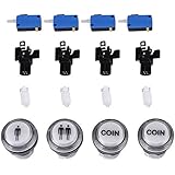 Arcade Game Buttons - 4 x LED Start Push Button Kit Part 1 Player + 2 Player + LED Coin Buttons for Arcade