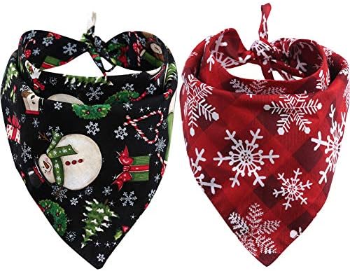 KZHAREEN 2 Pack Christmas Dog Bandana Reversible Triangle Bibs Scarf Accessories for Dogs Cats Pets Animals