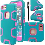 iPhone 6S Plus Case, E LV iPhone 6 Plus Case Cover - Dual Layer Hybrid Armor Defender Protective Case Cover for iPhone 6S Plus / iPhone 6 Plus with 1 Stylus and 1 Screen Protector - TURQUOISE / HOT PINK