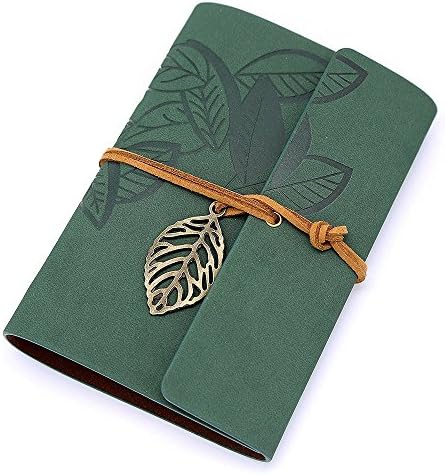 Toyonee Leather Notebook Vintage Refillable PU Leaf Pocket Binder Rings Hardback Journal Diary Book (Green)