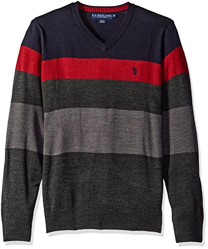 U.s. polo assn. men s stripe v-neck sweater, navy, medi…