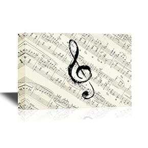 Canvas Wall Art - Music Note on Vintage Musical Score Paper - Gallery Wrap Modern Home Art | Ready to Hang - 12x18 inches