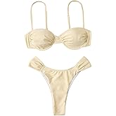 SweatyRocks Women's Two Piece Swimsuit Ruched High Cut Mid Rise Bikini Sets Swimwear