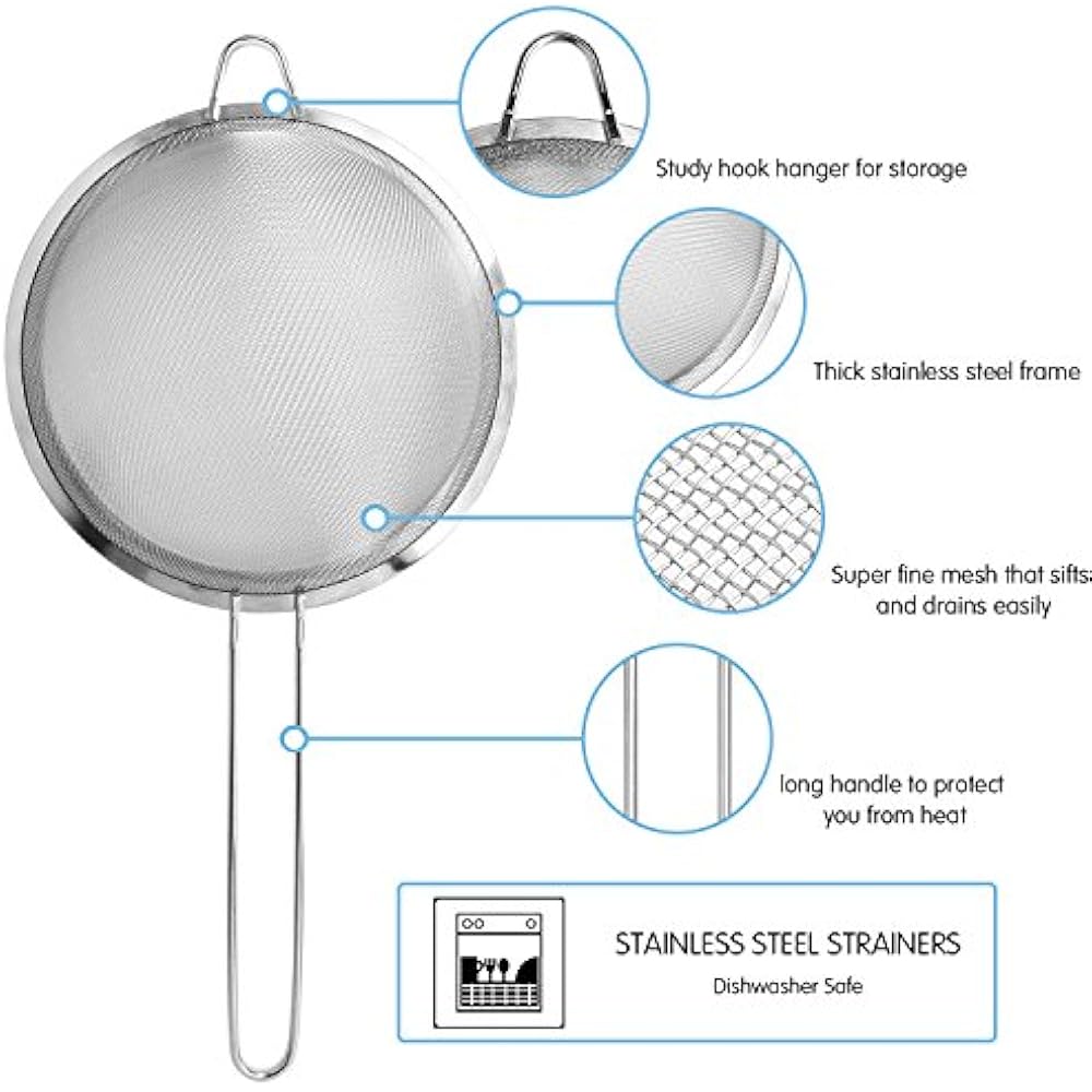 Premium Fine Mesh Strainers Stainless Steel Kitchen Sieves With Long