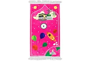 SKATTOOTH Kids Prayer Rug Muslim, Islamic Prayer Mat Padded, Cartoon Praying Rug for Children Eid Gift, Ramadan Gifts (Pink 1)